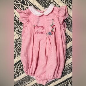 Pink Gingham Baby Romper with Floral Embroidery